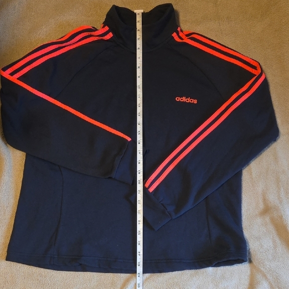 Adidas Women's Navy Blue Zip-Up Sweater with Vibrant Orange Accents - Picture 4 of 8